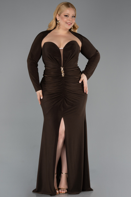 Long Brown Plus Size Evening Gown ABU6097