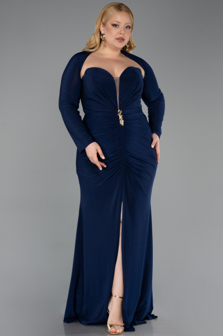 Long Navy Blue Plus Size Evening Gown ABU6097