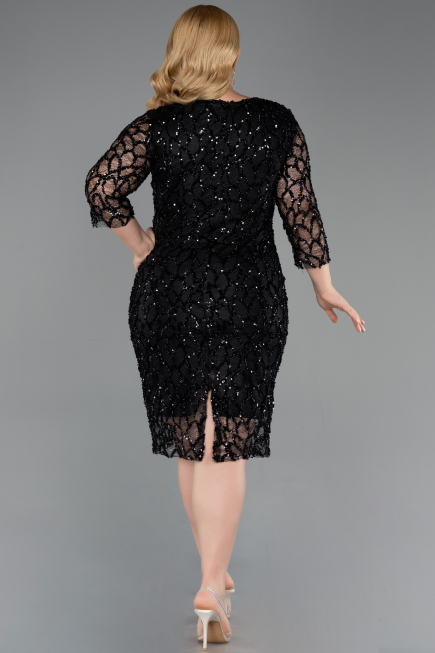 Black Midi Scaly Plus Size Cocktail Dress ABK2546