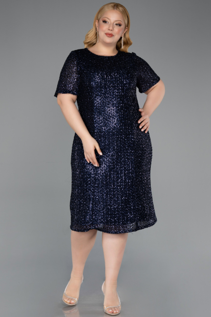 Midi Navy Blue Scaly Plus Size Cocktail Dress ABK2621