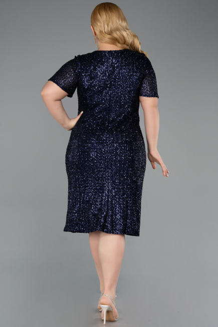 Midi Navy Blue Scaly Plus Size Cocktail Dress ABK2621