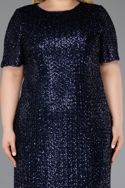 Midi Navy Blue Scaly Plus Size Cocktail Dress ABK2621
