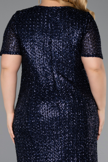 Midi Navy Blue Scaly Plus Size Cocktail Dress ABK2621