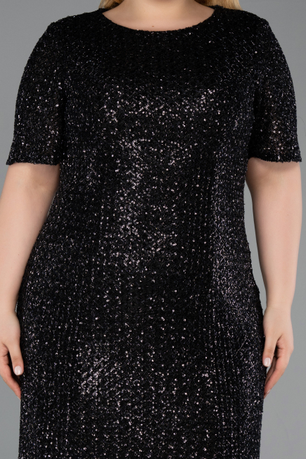 Midi Black Scaly Plus Size Cocktail Dress ABK2621