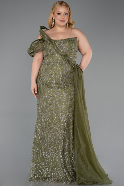 Long Olive Drab Plus Size Evening Dress ABU5844