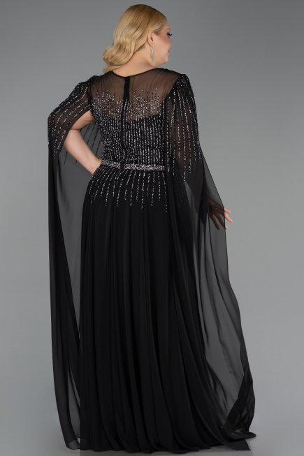 Long Black Chiffon Plus Size Evening Gown ABU6095