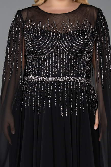 Long Black Chiffon Plus Size Evening Gown ABU6095