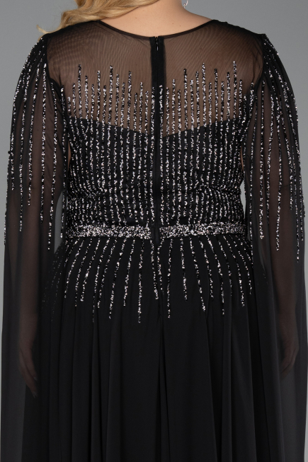 Long Black Chiffon Plus Size Evening Gown ABU6095