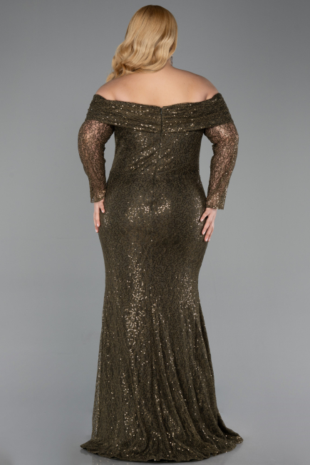 Long Olive Drab Scaly Formal Plus Size Dress ABU6137