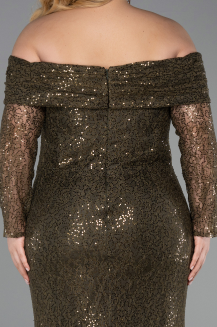 Long Olive Drab Scaly Formal Plus Size Dress ABU6137