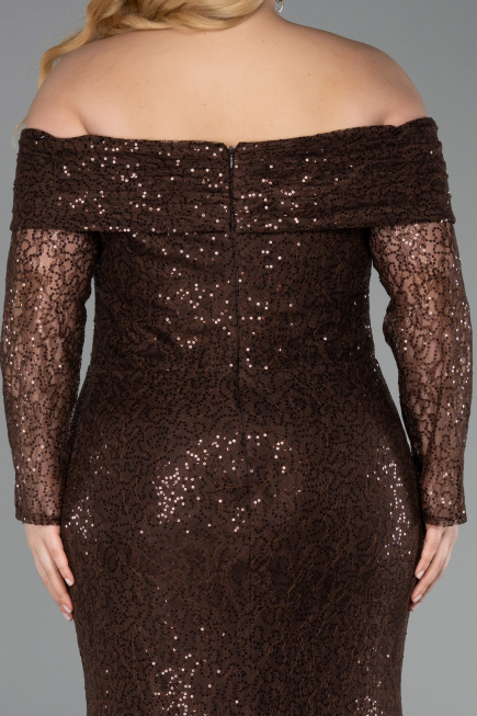 Long Brown Scaly Formal Plus Size Dress ABU6137