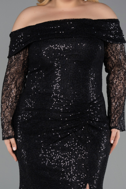 Long Black Scaly Formal Plus Size Dress ABU6137