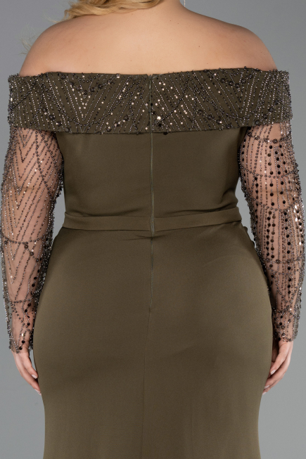 Long Olive Drab Formal Plus Size Dress ABU6103