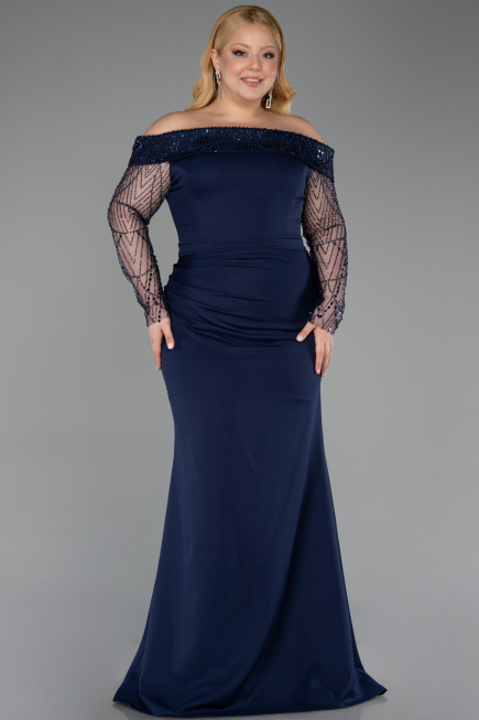 Long Navy Blue Formal Plus Size Dress ABU6103