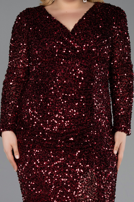 Long Burgundy Scaly Plus Size Evening Dress ABU6074