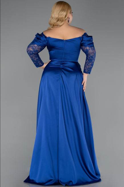 Sax Blue Long Satin Formal Plus Size Dress ABU5261