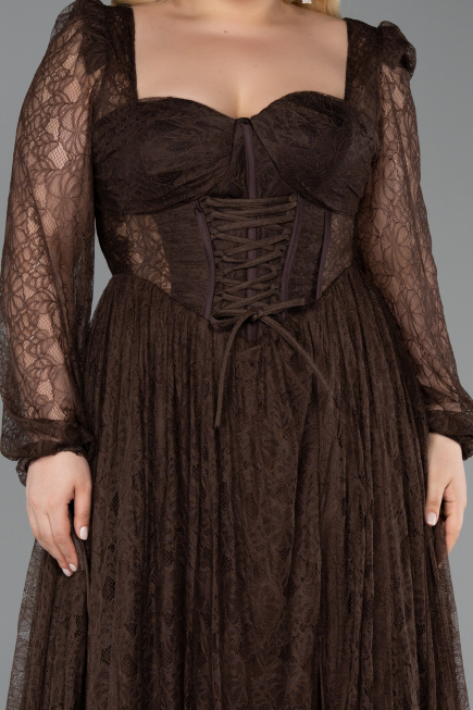 Long Brown Dantelle Formal Plus Size Dress ABU6131
