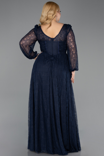 Long Navy Blue Dantelle Formal Plus Size Dress ABU6131