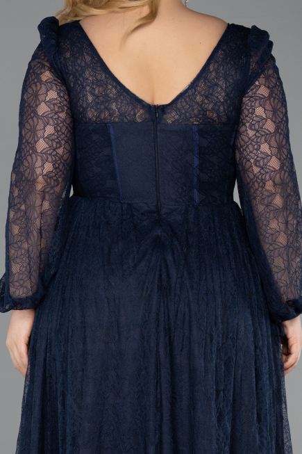 Long Navy Blue Dantelle Formal Plus Size Dress ABU6131