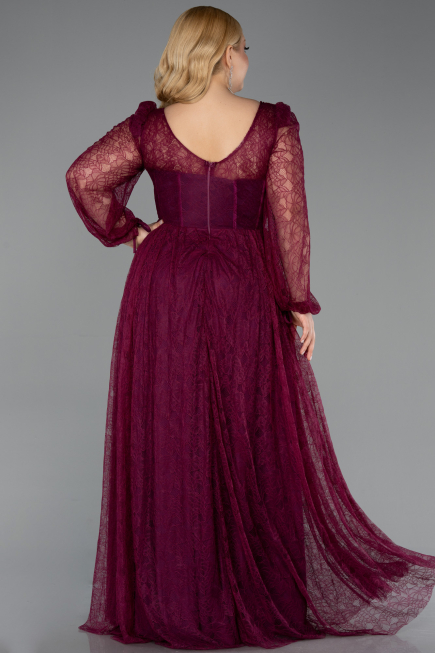 Long Cherry Colored Dantelle Formal Plus Size Dress ABU6131