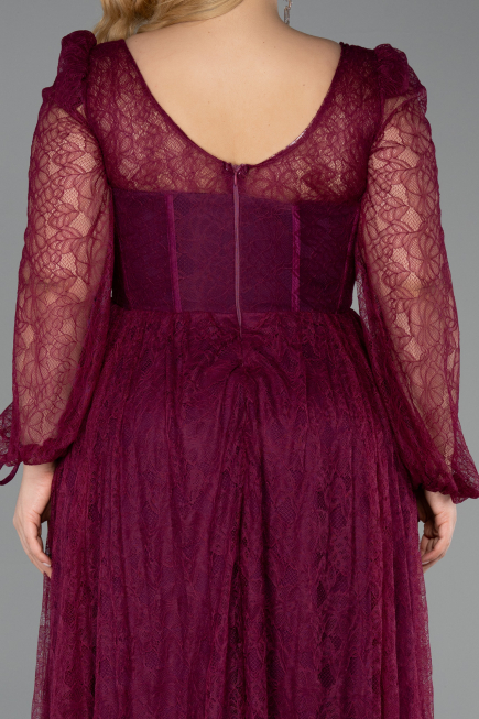 Long Cherry Colored Dantelle Formal Plus Size Dress ABU6131