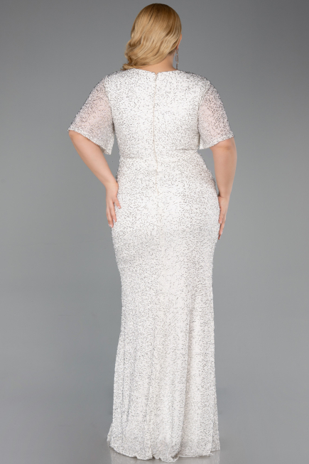Long Beige Beaded Plus Size Evening Gown ABU6129