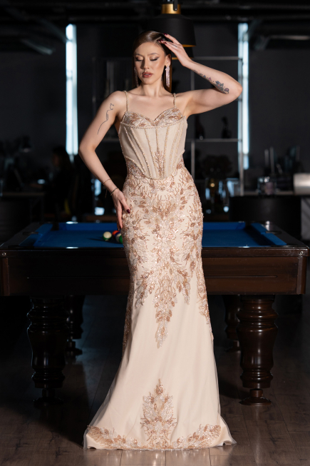 Long Gold Haute Couture Dress ABU6116