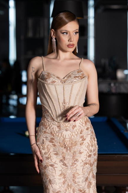 Long Gold Haute Couture Dress ABU6116