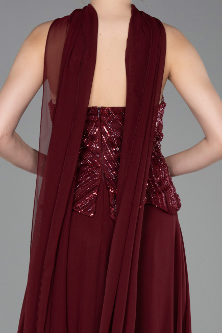 Long Burgundy Chiffon Evening Dress ABU6150