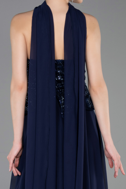 Long Navy Blue Chiffon Evening Dress ABU6150