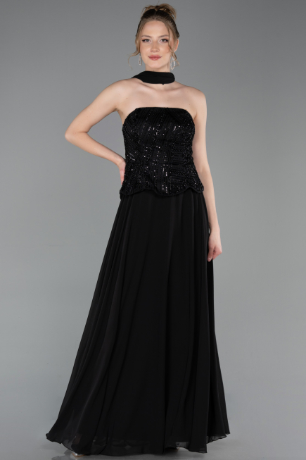 Long Black Chiffon Evening Dress ABU6150