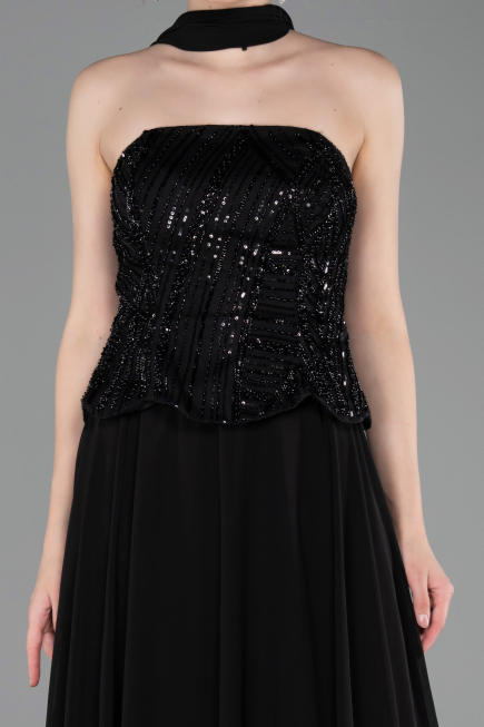 Long Black Chiffon Evening Dress ABU6150
