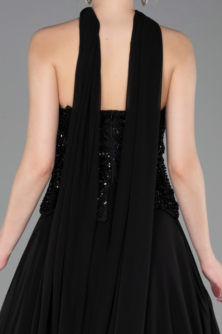 Long Black Chiffon Evening Dress ABU6150