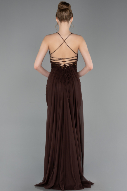 Long Brown Satin Prom Gown ABU6152
