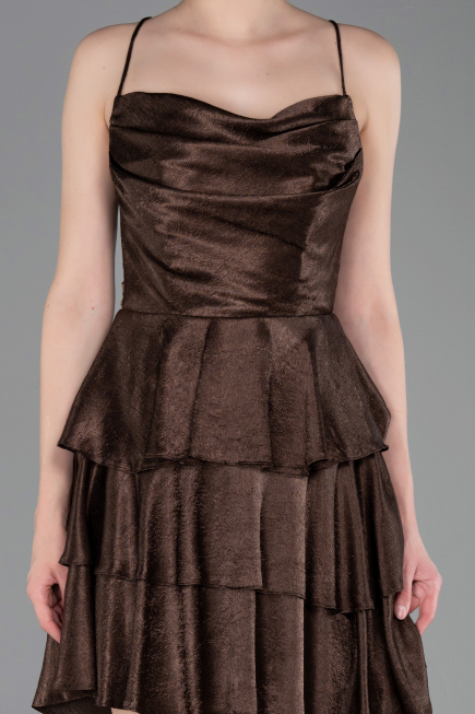 Short Brown Satin Cocktail Dress ABK2624