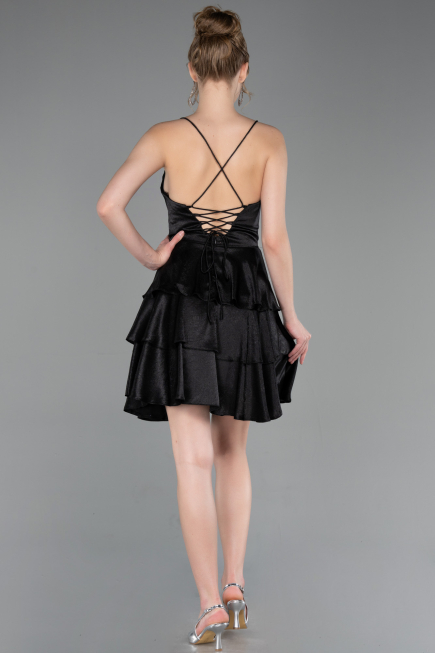 Short Black Satin Cocktail Dress ABK2624