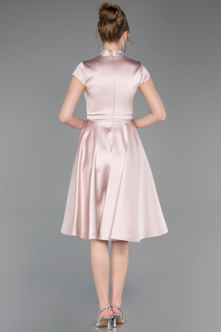 Midi Powder Color Satin Cocktail Dress ABK2626