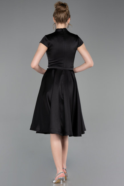 Midi Black Satin Cocktail Dress ABK2626