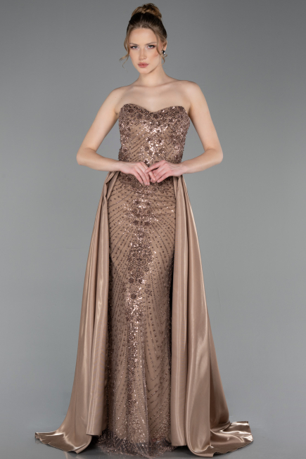 Long Cappuccino Beaded Evening Dress ABU6125