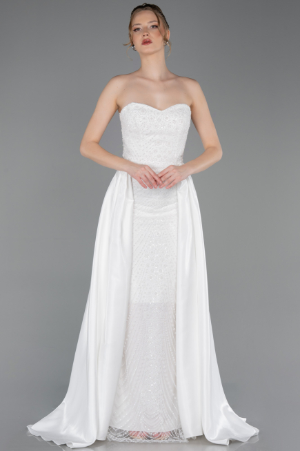 Long White Beaded Evening Dress ABU6125