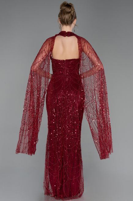 Long Burgundy Beaded Evening Dress ABU6154