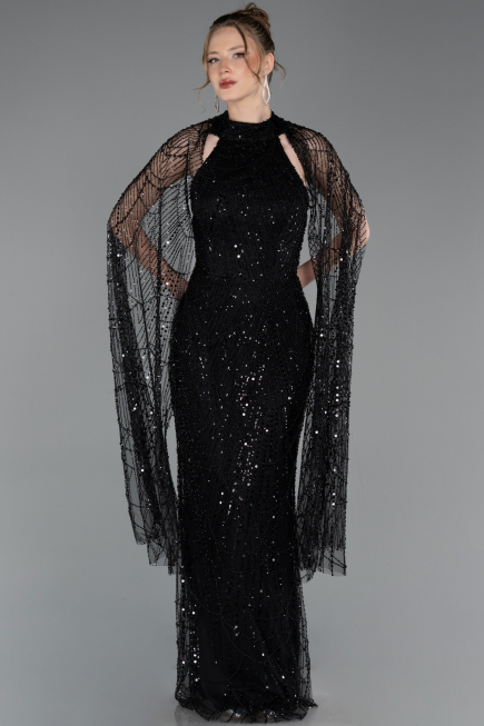 Long Black Beaded Evening Dress ABU6154