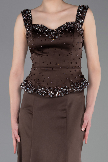 Long Brown Satin Mermaid Prom Dress ABU6155