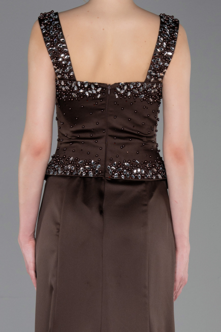 Long Brown Satin Mermaid Prom Dress ABU6155