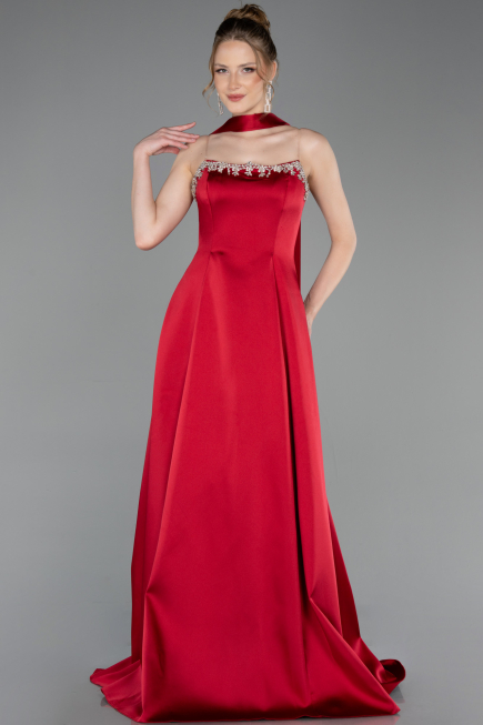 Long Burgundy Satin Evening Dress ABU6156