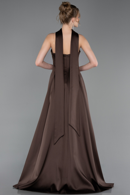 Long Brown Satin Evening Dress ABU6156