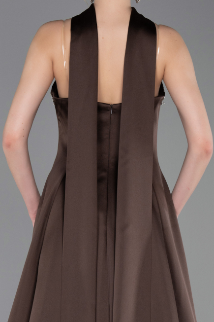 Long Brown Satin Evening Dress ABU6156