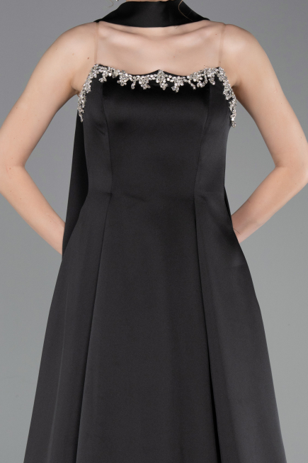 Long Black Satin Evening Dress ABU6156