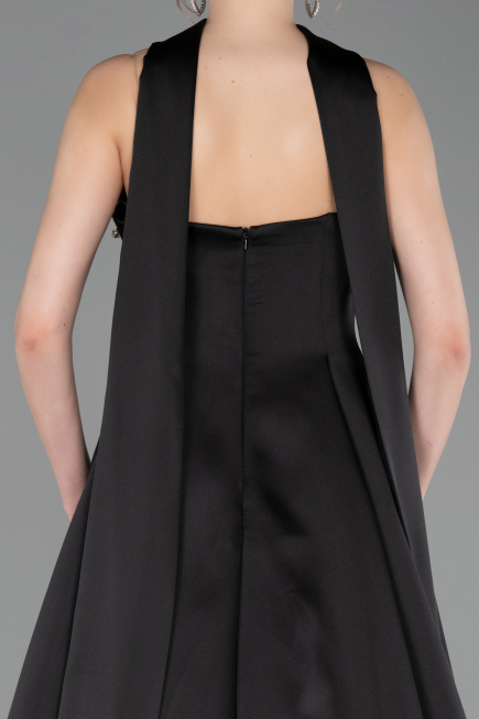Long Black Satin Evening Dress ABU6156
