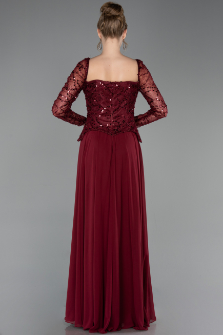 Long Burgundy Chiffon Evening Dress ABU6157